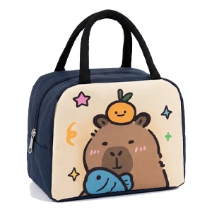 Kids’ Cartoon-Themed Insulated Thermal Lunch Bag, with Aluminum Inner Layer for School, Picnics and Travel, Black Blue (D0-3(